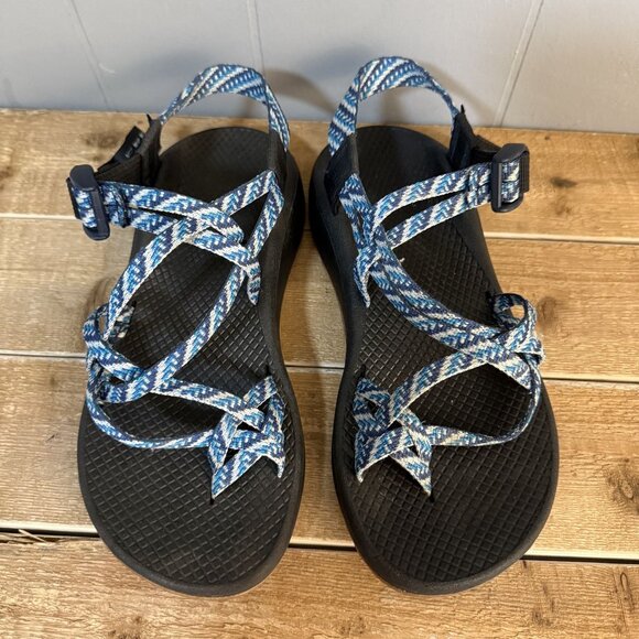 Chaco Womens Z/Cloud Sandals Adjustable Straps Black/Blue Pattern Size 8 - Picture 3 of 7